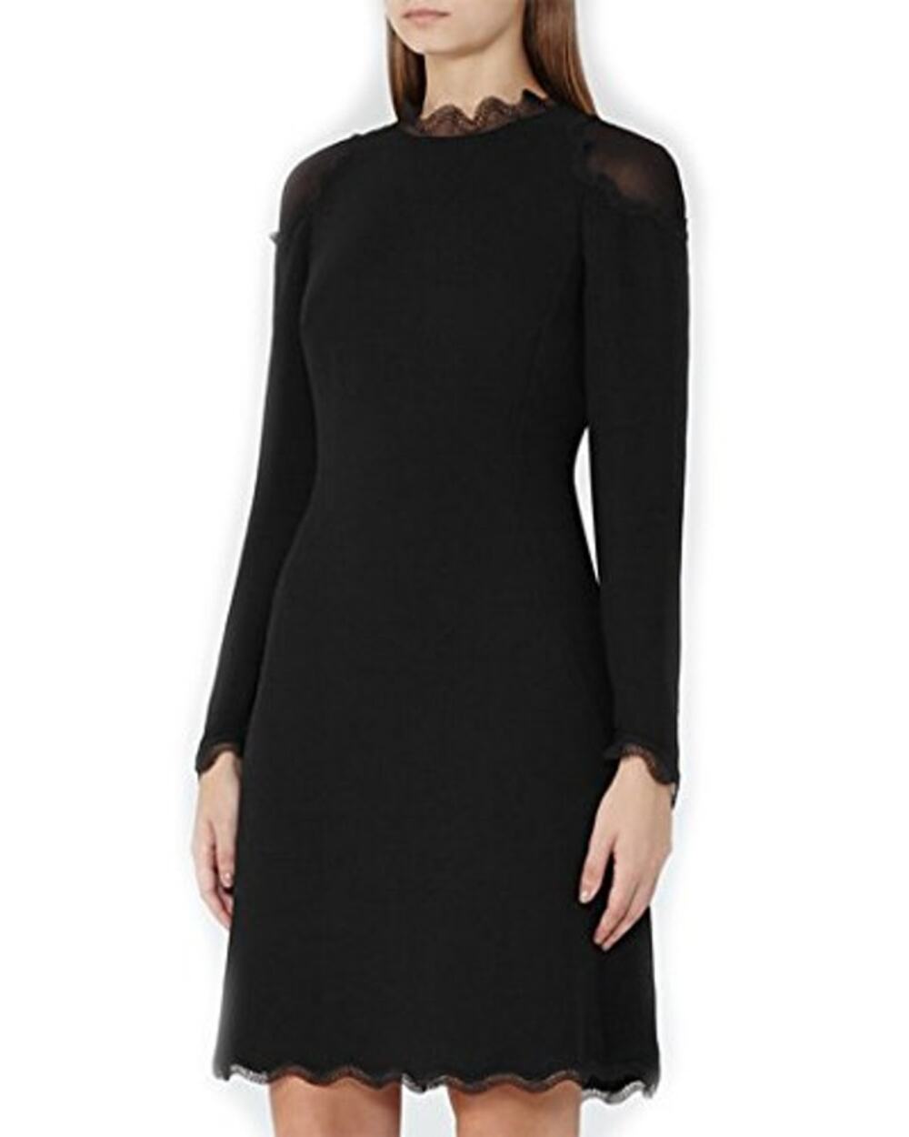 Reiss Ludervine Lace Detail Dress Black Long Sleeves High Neck Gothic